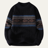 The Crestmoor Men’s Knit Warm Crewneck Sweater with Nordic Pattern