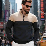 The Montfield Men's Quilted Stand Collar Color Block Half Zip Sweater