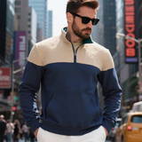 The Silverpark Men's Quilted Casual Color Block Half Zip Sweater