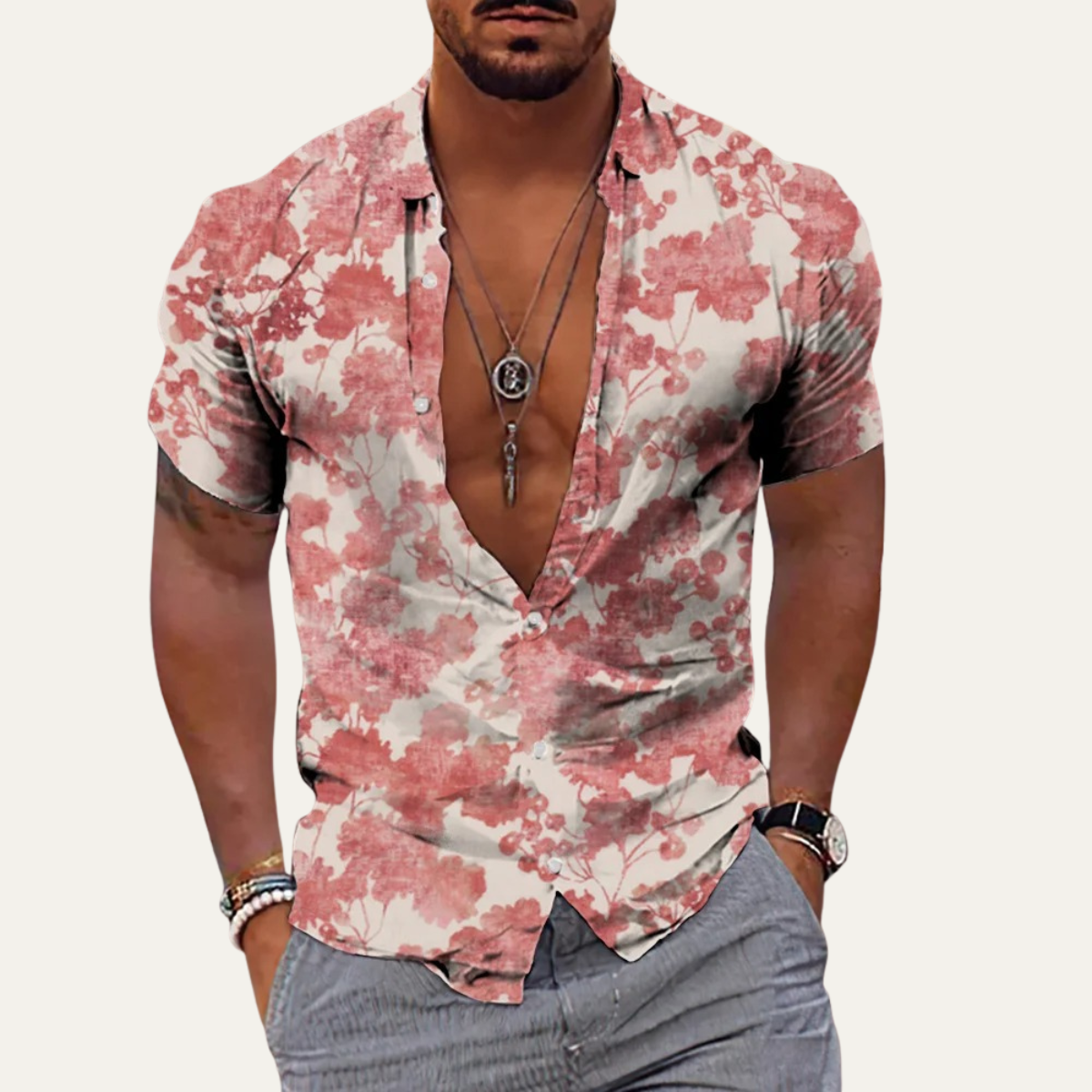 The Pinebrook Hill Men’s Tropical Coconut Print Hawaiian Beach Shirt