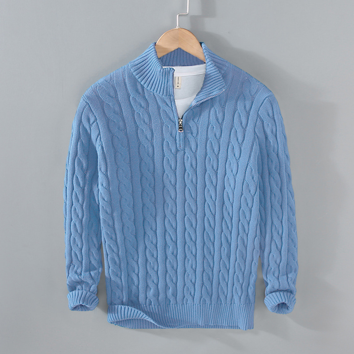 The Woodhall Men’s Premium Knit Cable Pattern Quarter Zip Sweater