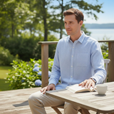 The Maplecrest Park Men’s Lightweight Blue Striped Linen Button Up Shirt