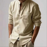 The Manly Men’s Casual Button Up Linen Long Sleeve Shirt with Pocket