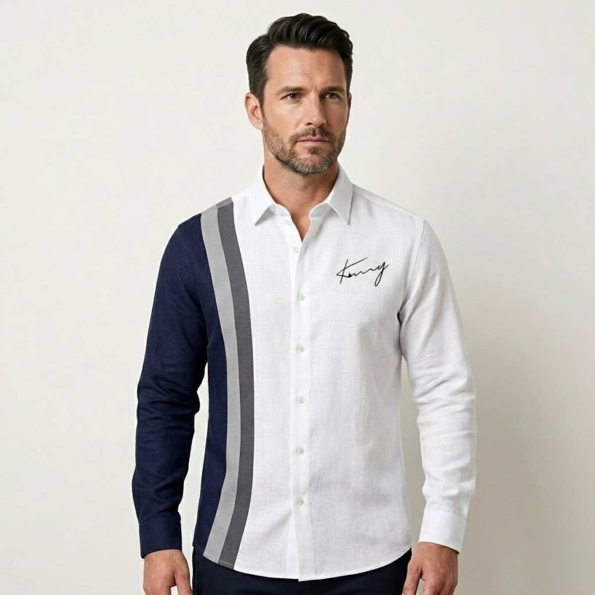 The Riomaggiore Men’s Summer Color Block Striped Dress Shirt