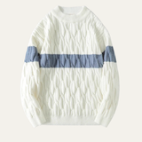 The Mayfield Men’s Trendy Cable Knit Sweater with Contrast Stripe