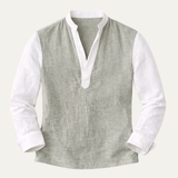 The Avignon Men’s Linen Blend Deep V Neck Lightweight Shirt