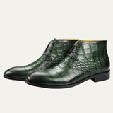 The Catanzaro Men’s Crocodile Pattern Leather Lace-Up Dress Boots