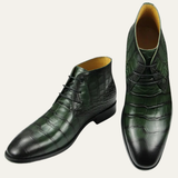 The Catanzaro Men’s Crocodile Pattern Leather Lace-Up Dress Boots