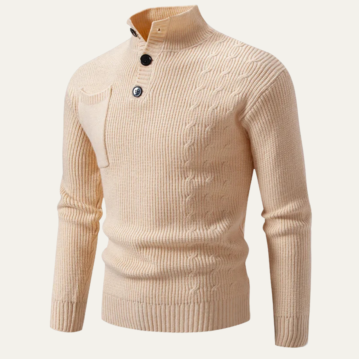 The Ancona Men’s Button Collar Cable Knit High Neck Sweater