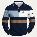 The Dolomiti Men’s Color Block  Striped Long Sleeve Polo Shirt