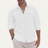 The Grosseto Men’s Collar Down Cotton Linen Double Pocket Cargo Shirt