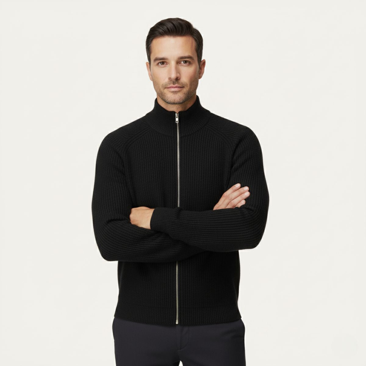 The Richmend Men’s Elegant Merino Wool Zip Up Cardigan