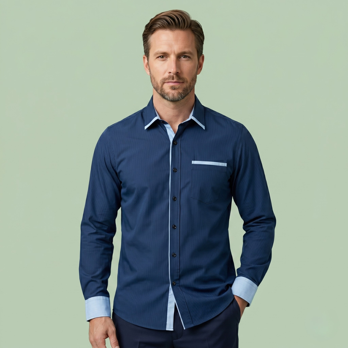 The Vercelli Men’s Casual Contrast Trim Button Up Shirt