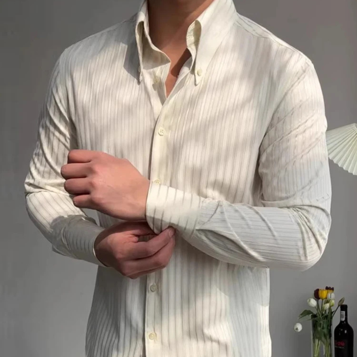 The Macerata Men’s Textured Pleated Formal Button Up Dress Shirt – Apricot