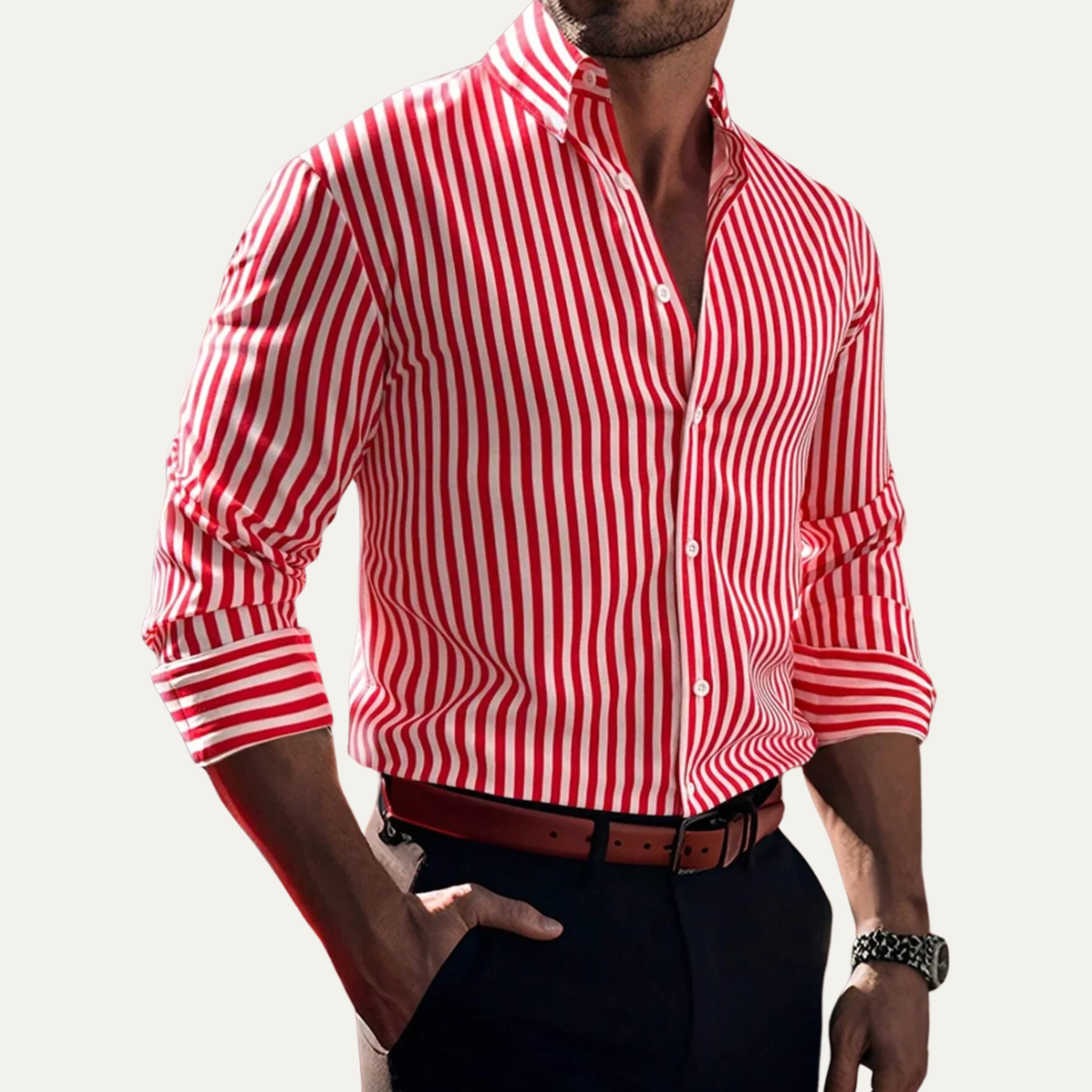 The Piacenza Men’s Casual Button-Down Printed Striped Shirt