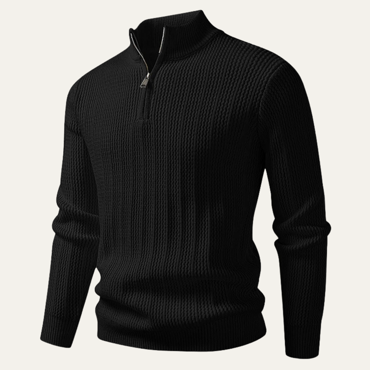 The Hadley Men’s Half Zip Knitted Sweater – Stand Collar Ribbed Pullover