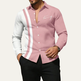 The Manarola Men’s Casual Color Block Striped Dress Shirt