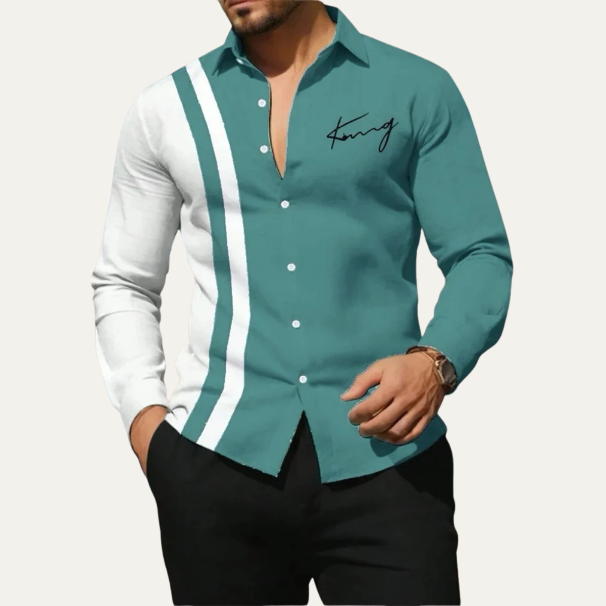 The Bellagio Men’s Lightweight Color Block Striped Dress Shirt