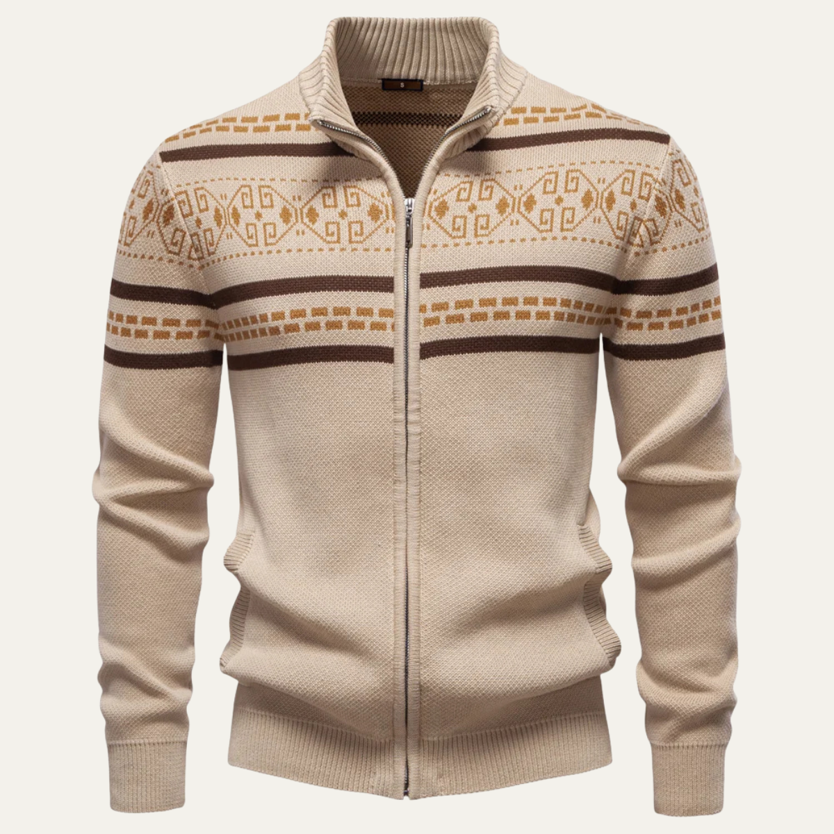 The Procida Men's Vintage Ethnic Collar Knit Zip Up Cotton Cardigan