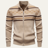 The Procida Men's Vintage Ethnic Collar Knit Zip Up Cotton Cardigan