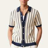 The Sassicaia Men’s Striped Knit Button-Up Cardigan Polo Shirt