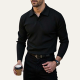 The Ironcrest Hill Men’s Casual Long Sleeve Ribbed Knit Polo Shirt