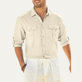 The Riccione Men’s Cotton Linen Double Pocket Button Up Cargo Shirt