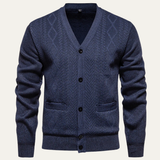 The Murano Men's Slim Fit Knitted Button-Up V-Neck Sweater