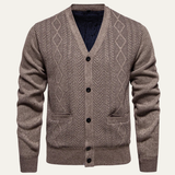 The Murano Men's Slim Fit Knitted Button-Up V-Neck Sweater
