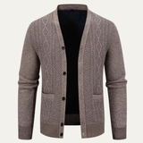 The Murano Men's Slim Fit Knitted Button-Up V-Neck Sweater
