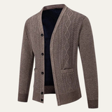The Murano Men's Slim Fit Knitted Button-Up V-Neck Sweater
