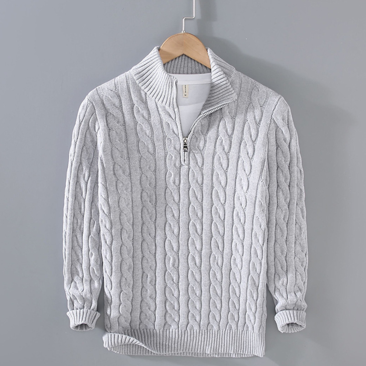 The Woodhall Men’s Premium Knit Cable Pattern Quarter Zip Sweater