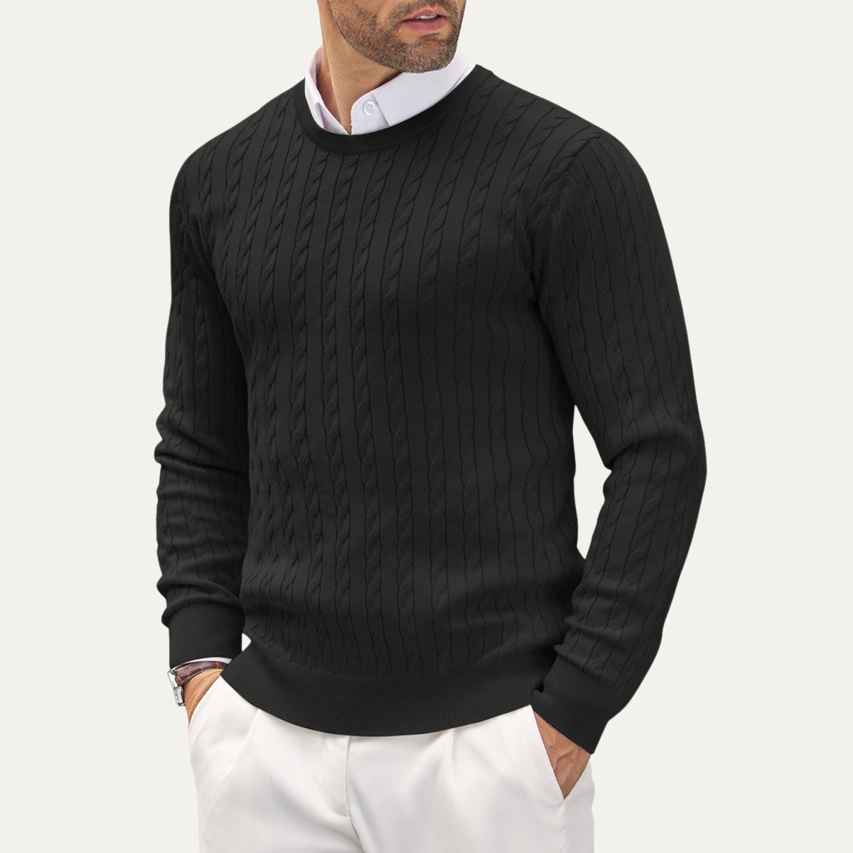 The Ashmont Ridge Men’s Cable Knit Soft Warm Winter Round Neck Sweater