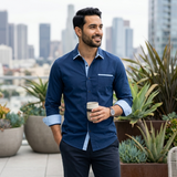 The Vercelli Men’s Casual Contrast Trim Button Up Shirt