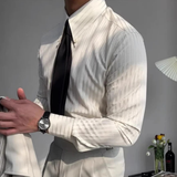 The Macerata Men’s Textured Pleated Formal Button Up Dress Shirt – Apricot