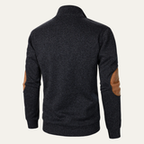 The Oakcrest Men's Stand Collar Fleece Sweater with Suede Elbow Patches