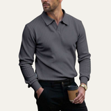 The Ironcrest Hill Men’s Casual Long Sleeve Ribbed Knit Polo Shirt