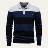 The Latina Men’s Cotton Button Up Striped Knit Polo Sweater