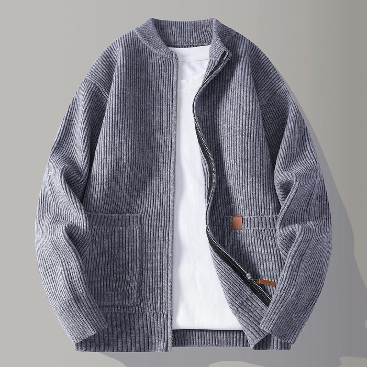 The Montbrook Men’s Stand Collar Casual Rib Knit Zip Cardigan