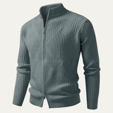 The Castellina Men’s Stand Collar Geometric Knit Zip Up Sweater