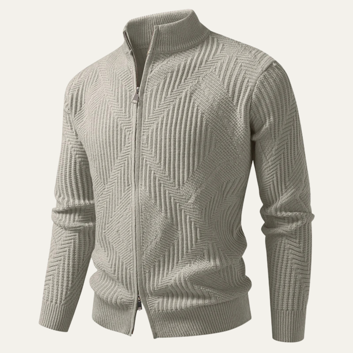 The Castellina Men’s Stand Collar Geometric Knit Zip Up Sweater