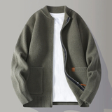 The Montbrook Men’s Stand Collar Casual Rib Knit Zip Cardigan