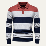 The Latina Men’s Cotton Button Up Striped Knit Polo Sweater
