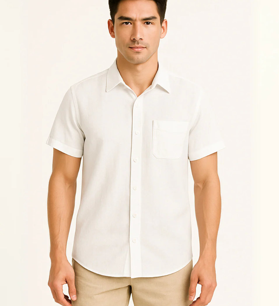 The Monaco Men's Linen Old Money Short-Sleeve White Shirt