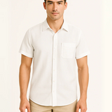 The Monaco Men's Linen Old Money Short-Sleeve White Shirt