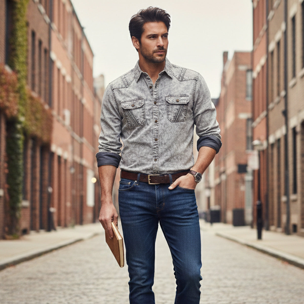 The Fairbrook Men’s Light Grey Vintage Denim Shirt