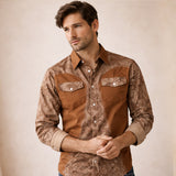 The Brookcrest Men’s Two Tone Patchwork Western Retro Denim Shirt