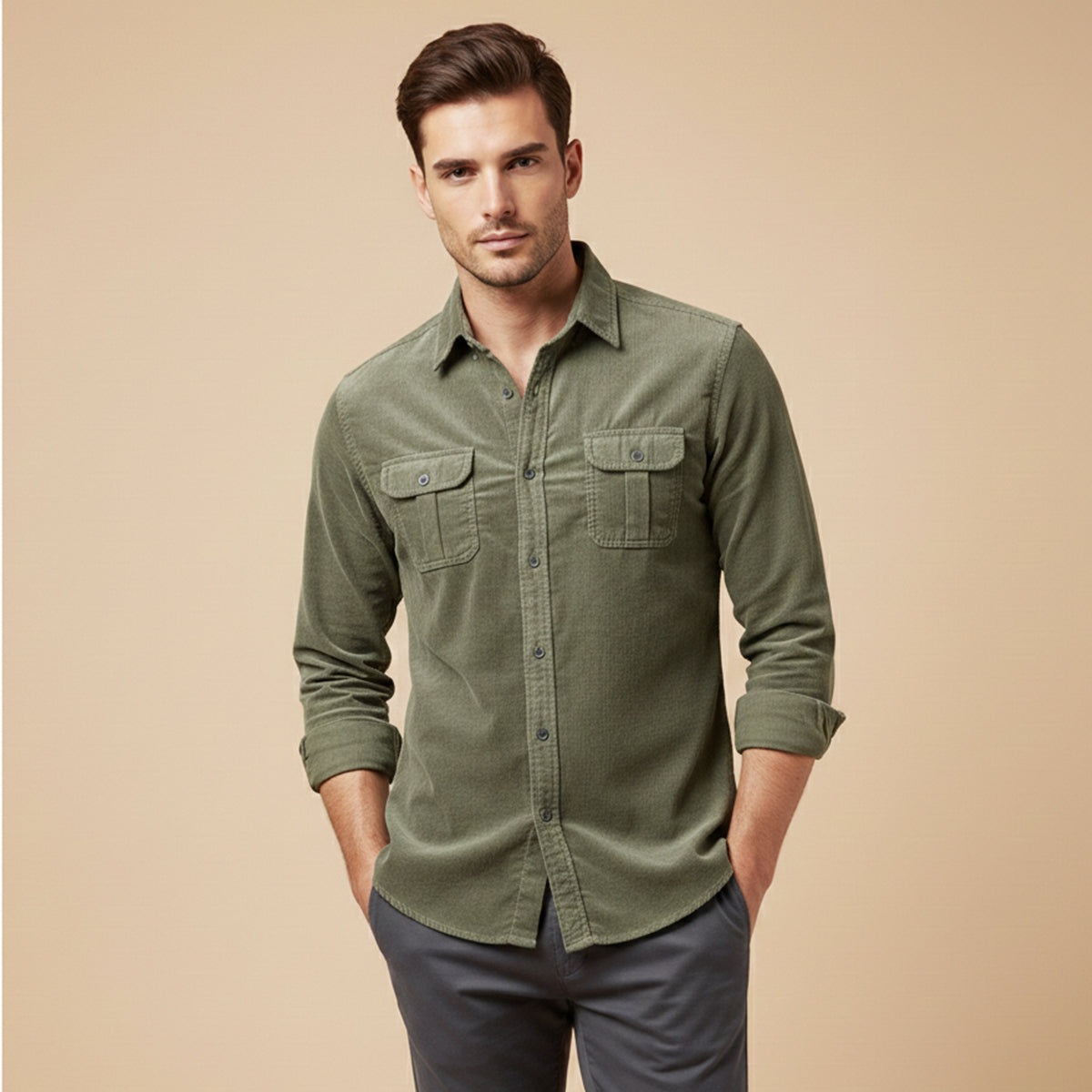 The Positano Men’s Casual Button Up Corduroy Shirt