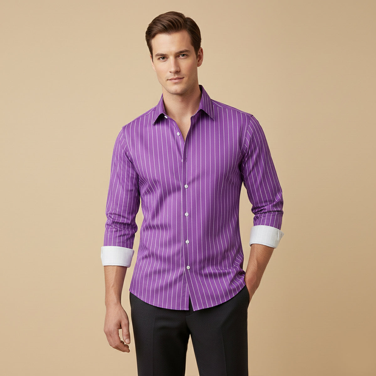 The Amalfi Men’s Casual Slim Fit Striped Button Up Shirt