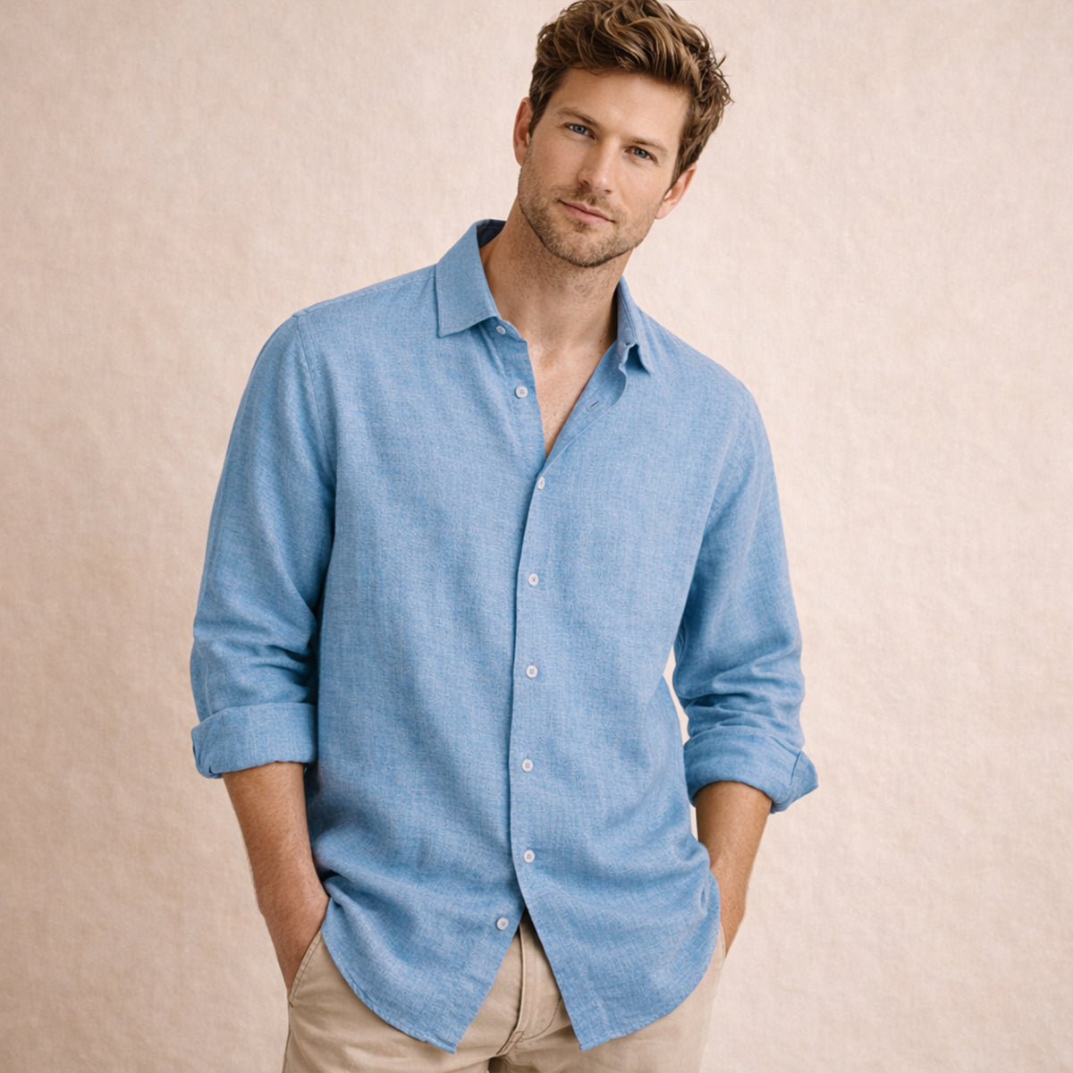 The Meadowfall Men’s Casual Loose Fit Linen Button Up Shirt